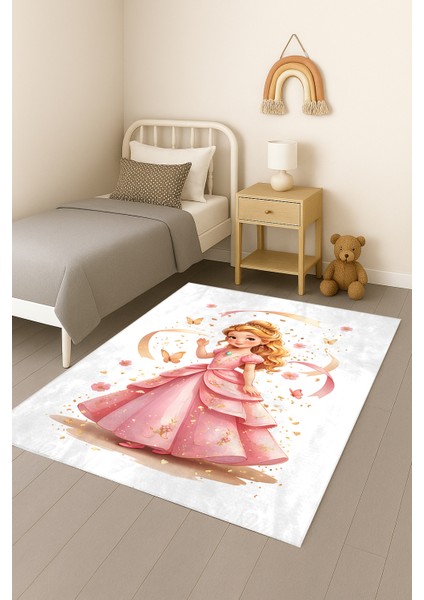 Pembe Prenses Kelebekli Bambu Çocuk Odası Halısı fiyatları