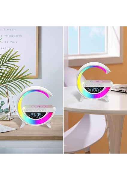Masa Lambası, Dijital Masa Saati, 15W Kablosuz Şarj, Radyo, Bluetooth Hoparlör, Akıllı Saat, Alarm, Rgb LED Gece Lambası, 13 Mod Rgb Ambiyans Aydınlatma, Aux, Sd Card, USB modelleri