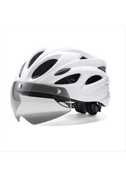 Erkekler ve Kadınlar Için Ayarlanabilir Arka Lambası Gözlüklü Bisiklet Kaskı, Beyaz (Yurt Dışından)