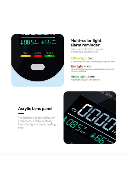3-1 Arada Karbon Monoksit Dedektörü Sıcaklığı ve Nem Detektörü Taşınabilir Co Monoksit Alarm Gaz Dedektörü Abd Fişi (Yurt Dışından)