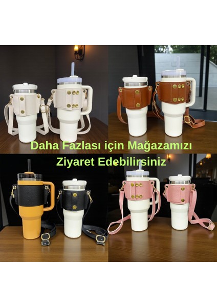 Termos Taşıma Çantası Askısı Omuz Askılı 1.18 Lt ve 0.89 Lt ile Uyumlu Vegan Deri Ayarlanabilir