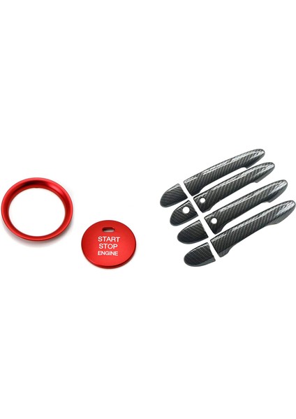 2 Adet Anahtarsız Motor Itme Başlangıç Düğmesi ve 8 Adet Karbon Fiber Tarzı Kapı Kolu Kapak Döşeme (Yurt Dışından)