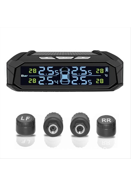 Araba Tpms Lastik Basınç Izleme Sistemi Güneş Enerjisi Dijital Ekran 4 Harici Sensörlü Otomatik Güvenlik Alarm Sistemleri (Yurt Dışından)