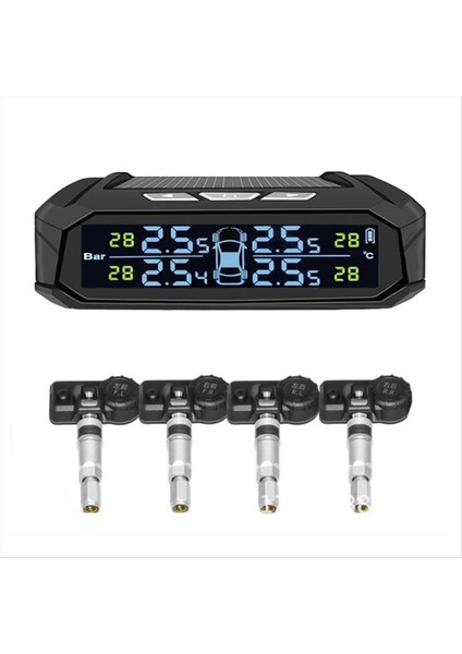 Araba Tpms Lastik Basınç Izleme Sistemi Güneş Enerjisi Dijital Ekran 4 Dahili Sensörlü Otomatik Güvenlik Alarm Sistemleri (Yurt Dışından)