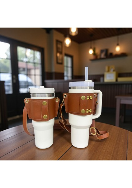 Termos Taşıma Çantası Askısı Omuz Askılı 1.18 Lt ve 0.89 Lt ile Uyumlu Vegan Deri Ayarlanabilir Ölçü 40OZ 30OZ