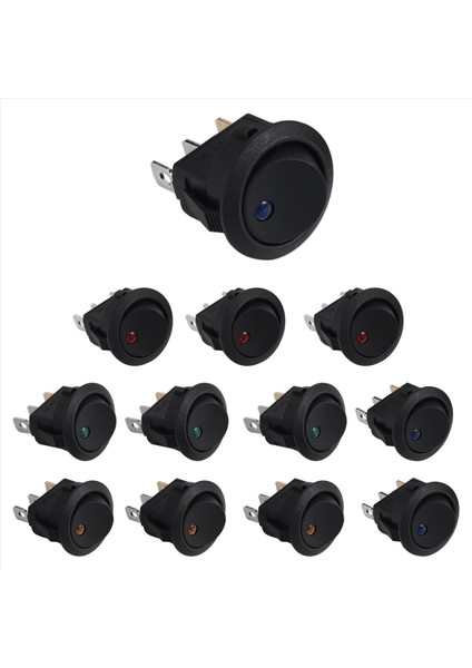 12PCS Yuvarlak Dot Lighted Rocker Anahtarı Geçiş 20A 12V Dc Açık/kapalı Spst Anahtar Kontrolü 3blue+3 Green+3yow (Yurt Dışından)