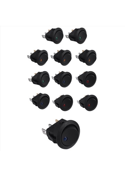 12PCS Yuvarlak Dot Lighted Rocker Anahtarı Geçiş 20A 12V Dc Açık/kapalı Spst Anahtar Kontrolü 3blue+3 Green+3yow (Yurt Dışından) fiyatları