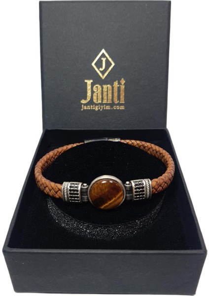JTAW25BLK1610 Hakiki Deri Zirkon Taşlı Alaşımlı Metal Kaplangözü Doğaltaşlı Mıknatıs Kapama Bej Garantili Hediye Kutulu Janti Bileklik
