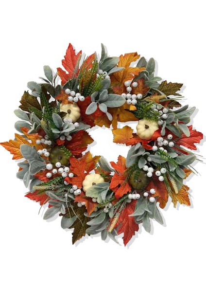 Beyaz Balkabağı Akçaağaç Yaprağı Çelenk Şükran Günü Hasat Festivali Sonbahar Çelenk (Yurt Dışından)