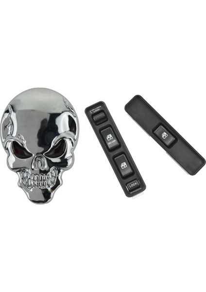 1 Çift Araba Elektrikli Güç Penceresi Ana Kontrol Anahtarı Sol Sağ ve 1 Adet Punk 3D Kafatası Rozeti Etiketi Serin (Yurt Dışından)