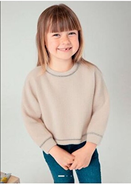 Kız Çocuk Kazak Krem Renk Yuvarlak Yaka Günlük Kullanım İçin 3 Yaş fırsatları