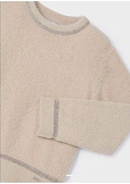 Kız Çocuk Kazak Krem Renk Yuvarlak Yaka Günlük Kullanım İçin 3 Yaş