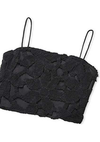 Kroşe Bluz Kadın Kare Yaka Kolsuz Siyah Günlük Tarz Yaz Sezonu İçin