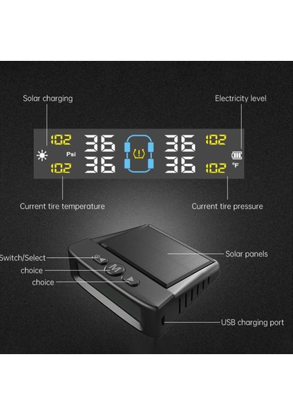 Araba Harici Lastik Basınç Sensörleri Güneş Enerjisi Tpms Lastik Basınç Izleme Sistemi Lastik Alarmı Dijital Ekran (Yurt Dışından) fırsatları