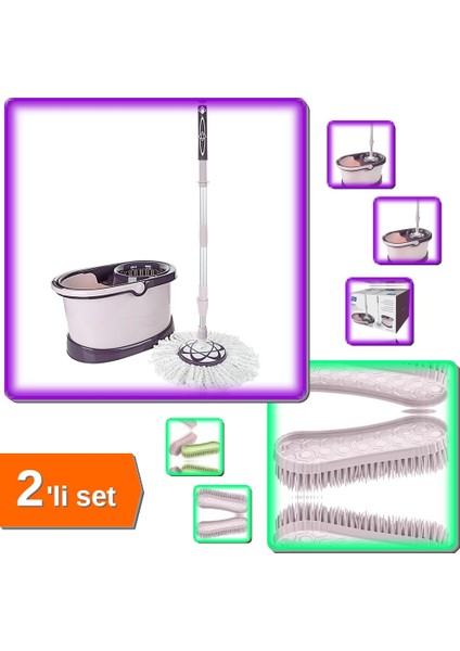 Temizlik Seti Storm Mafsallı Mop Seti + Çok Amaçlı Temizlik ve Halı Fırçası - 2li Set S1ULUH