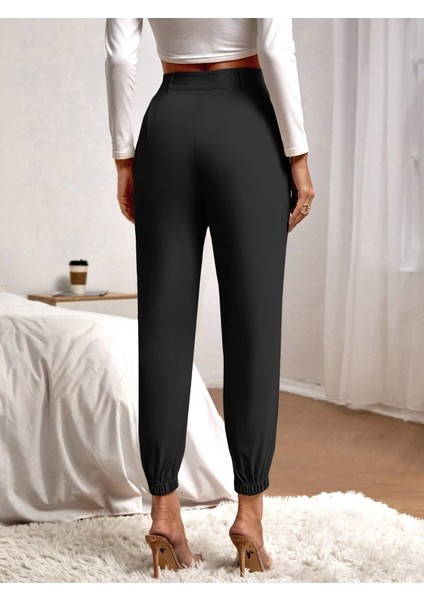 Kadın Yüksek Bel Cepli Paçası Lastikli Ithal Krep Pantolon fırsatları