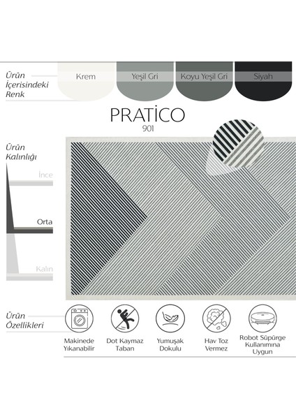 Pratico Gri Kaymaz Taban Halı Geometrik Desen Yumuşak Dijital Baskı Makinede Yıkanan Mutfak Halısı fiyatları