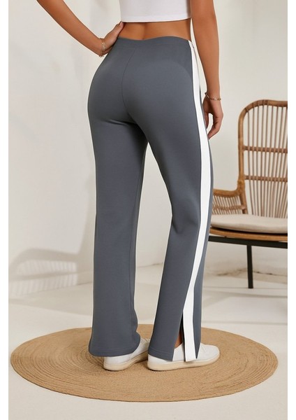 Kadın Yüksek Bel Yan Şerit Detaylı Yırtmaçlı Viskon Iki Iplik Pantolon modelleri