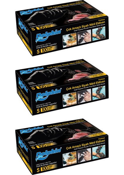 Çok Amaçlı Siyah Nitril Eldiven (S) 100lü Paket 3 Adet (Gıdaya Uygun) fiyatları