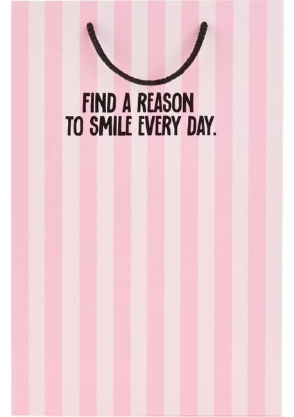 Find A Reason To Smile Every Day Dikey Karton Çanta - Pembe - 38X25 cm