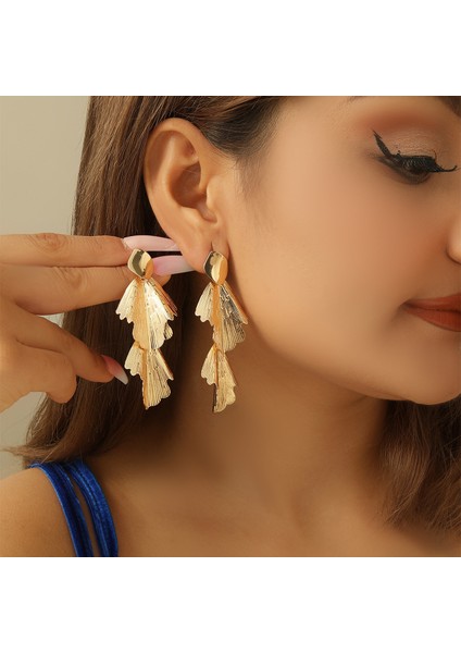 Kadınlar Için Avrupa ve Amerikan Tarzı Metalik Pürüzsüz Katlanır Küpeler, Geometrik Taç Yaprağı Küpeler (Yurt Dışından)