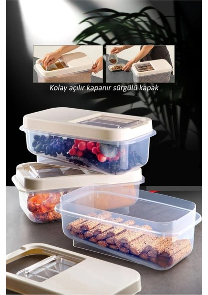 Sürgülü Kapaklı 7.5 Lt Erzak Bakliyat Un Şeker Saklama Kabı