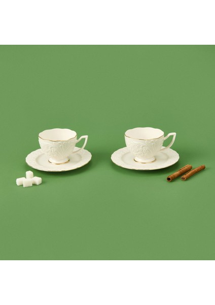 Bone Rosen Porselen Altın Yaldızlı 2'li Çay Seti - Beyaz