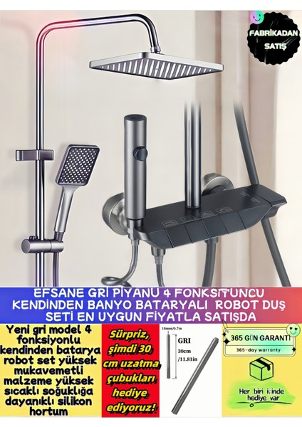 Piano 5 Fonksiyonlu Kendinden Banyo Bataryalı Dijital Akıllı Robot Duş Seti Tepe Duş Seti