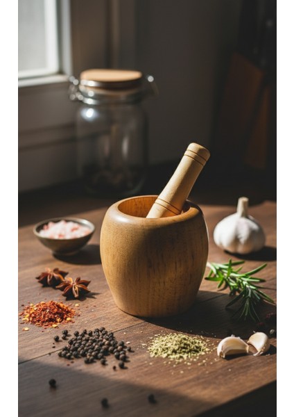 Doğal Ahşap Havan ve Tokmak Seti