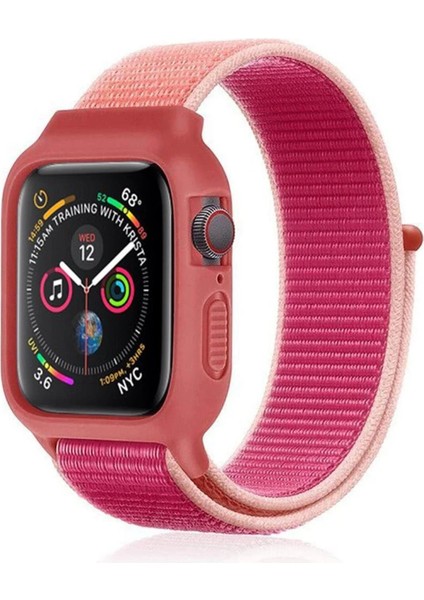 Newface Apple Watch 42MM Hasırlı Cırtcırtlı Kasalı Kordon - Mor