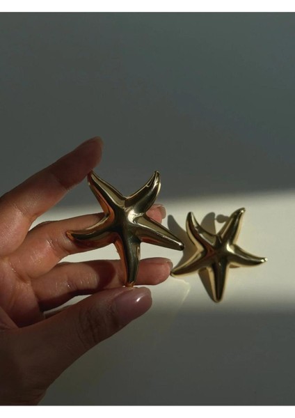 Deniz Yıldızı Figürlü Altın Kaplama Küpe