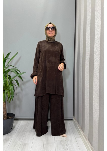Cupro Jakar Tunik Takım Kahve 38010