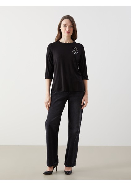 Yeni Sezon Bisiklet Yaka Taşlı Kadın Bluz fiyatları