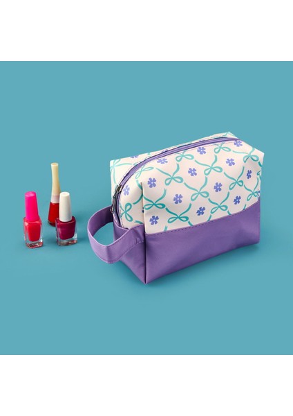 Kurdele Detaylı Kozmetik Çantası - Krem / Lila - 17X20 cm modelleri