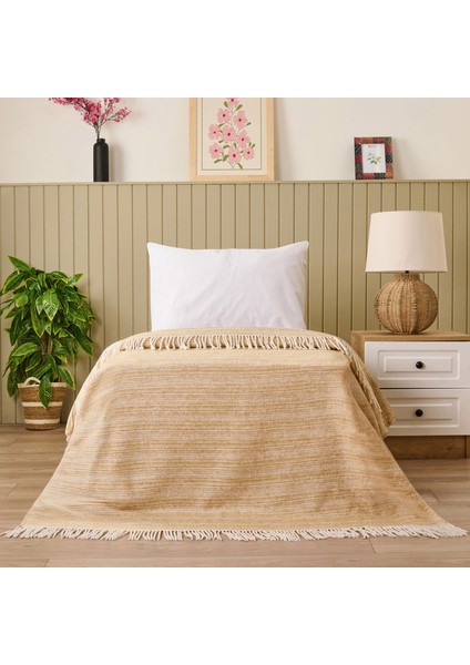 Soft Luma Pamuklu Tek Kişilik Battaniye - Bej / Krem - 150X200 cm