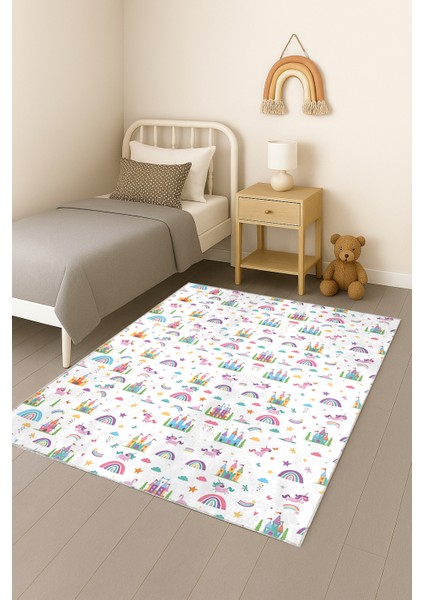 Hayal Şatosu Gökkuşağı Unicorn Bambu Çocuk Odası Halısı fiyatları