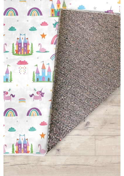 Hayal Şatosu Gökkuşağı Unicorn Bambu Çocuk Odası Halısı