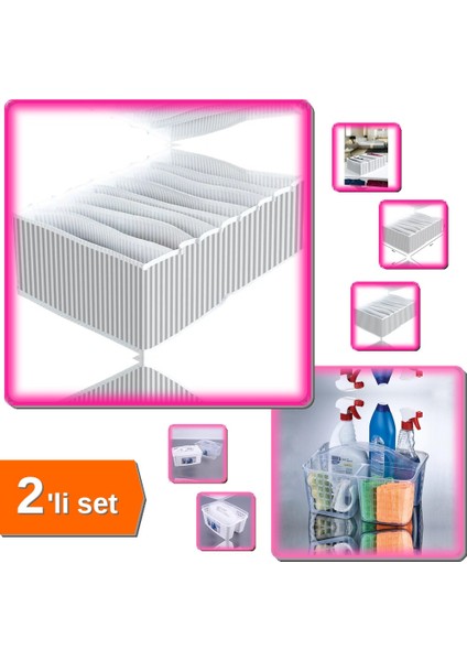 8 Bölmeli Xl Pratik Çekmece Düzenleyici + Bölmeli Düzenleyici Sepet Caddy - 2li Set QW5L3B