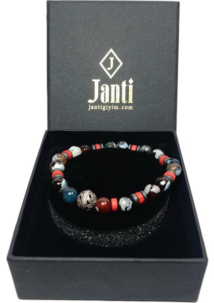 JTAW25BLK1628 Akik ve Hematit Doğaltaş Lacivert Kırmızı Garantili Hediye Kutulu Janti Bileklik fiyatları