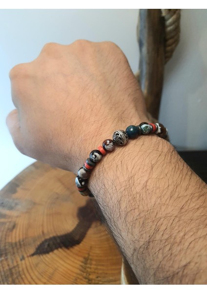 JTAW25BLK1628 Akik ve Hematit Doğaltaş Lacivert Kırmızı Garantili Hediye Kutulu Janti Bileklik modelleri