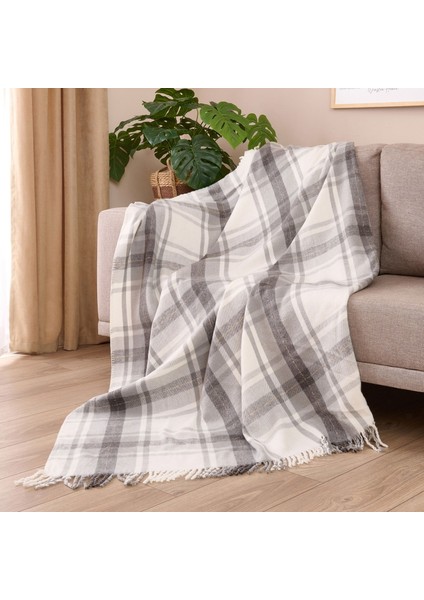 Soft Sim Ip Detaylı Skoç Koltuk Şalı - Gri - 130X170 cm