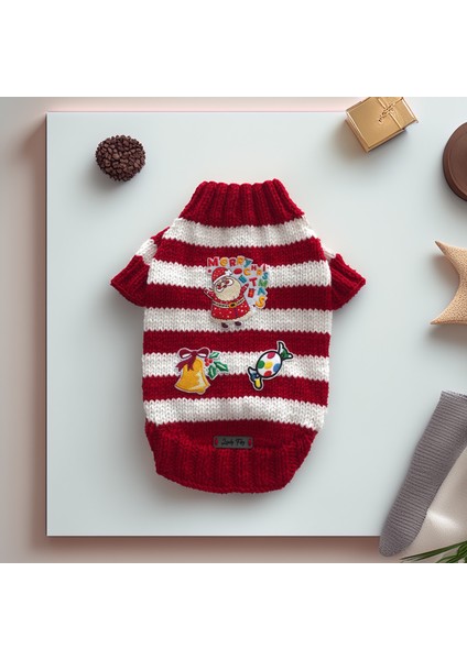 Kedi ve Köpek Için Kırmızı Beyaz Çizgili Yeni Yıl / Noel Kazağı