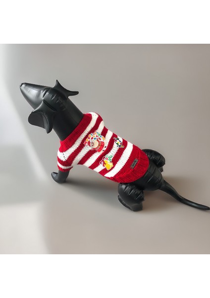 Kedi ve Köpek Için Kırmızı Beyaz Çizgili Yeni Yıl / Noel Kazağı modelleri
