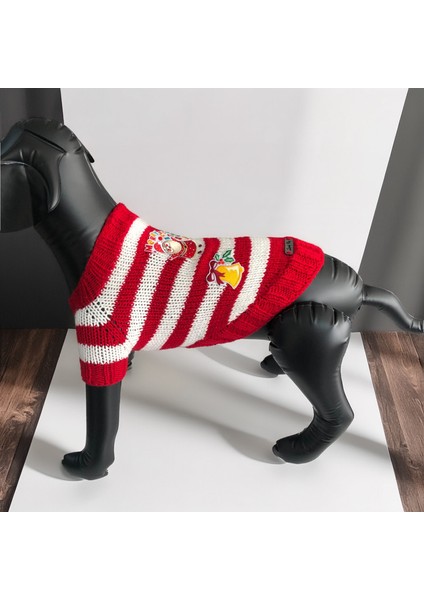 Kedi ve Köpek Için Kırmızı Beyaz Çizgili Yeni Yıl / Noel Kazağı