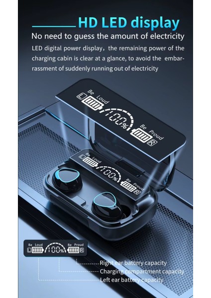 M10 Kablosuz Kulaklık – Bluetooth 5.3 + Dijital Şarj Kutusu + Ultra Bas Ses, Anc Mikrofonlu ,gürültü Engelleme