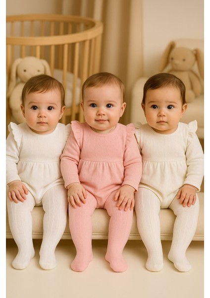 3'lü Kız Bebek & Çocuk Pamuklu Külotlu Çorap Renkli Jakar Desenli fiyatları