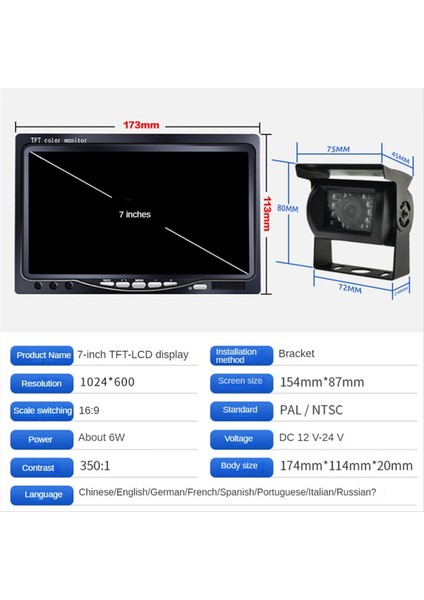 Araba Ahd Arka Görünüm Kamerası Ile Kamyon Park Römork 24V Ters Kamera Ters Görüntü 7 Inç Araç Monitörü 10M (Yurt Dışından) fırsatları