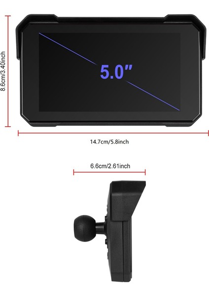5 Inç Motosiklet Taşınabilir Gps Navigasyon Ekranı Kablosuz Carplay Android Auto IP68 Su Geçirmez Ekran Bluetooth (Yurt Dışından)