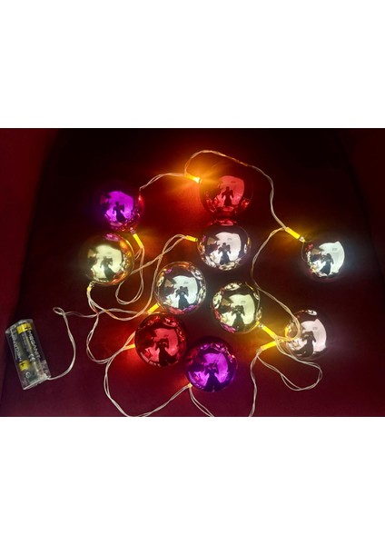 2 Metre 10 LED Pilli 2 Kademeli Parlak Top LED Yılbaşı Ağacı Süsü