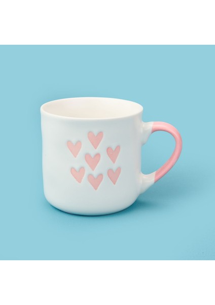 Houseware 7 Kalp Desenli Porselen Kupa - Beyaz / Pembe - 320 ml